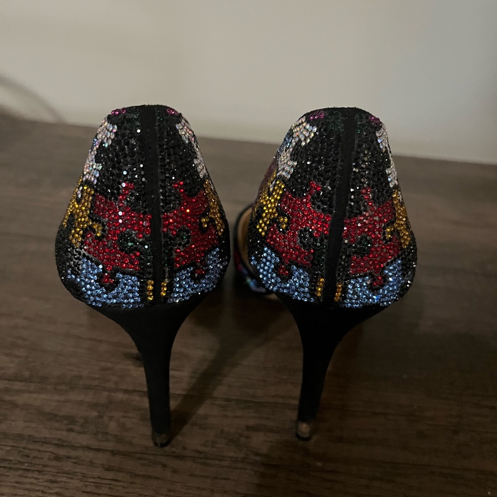 Multi color beautiful rhinestone shoes.